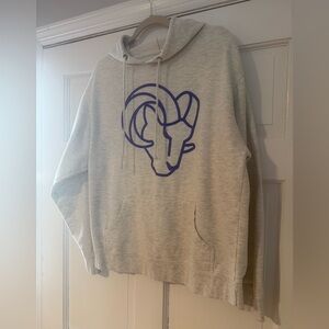 LA Rams Heather Gray Hoodie with Blue Ram Graphic